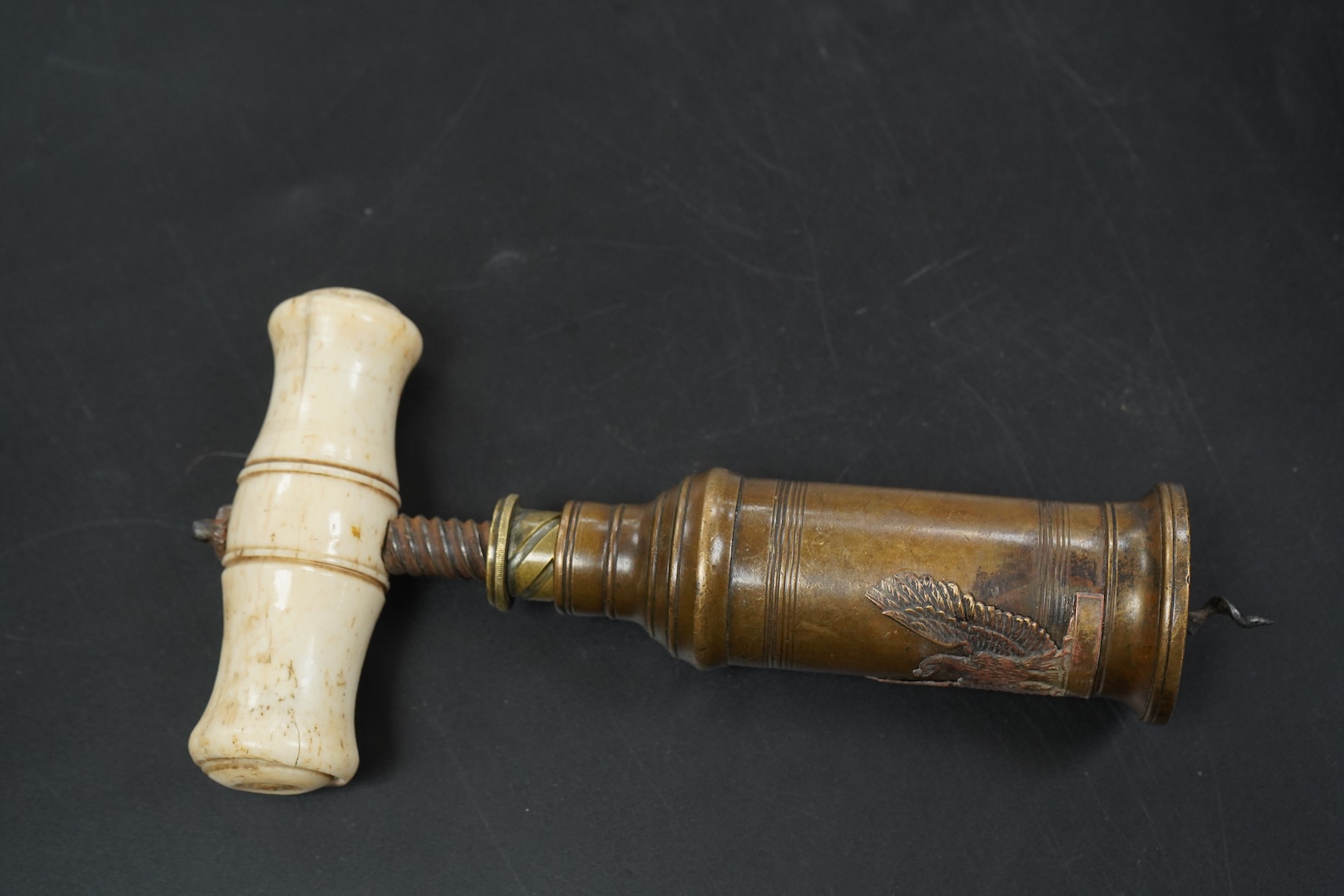 A 19th century Thomason type corkscrew with bone handle